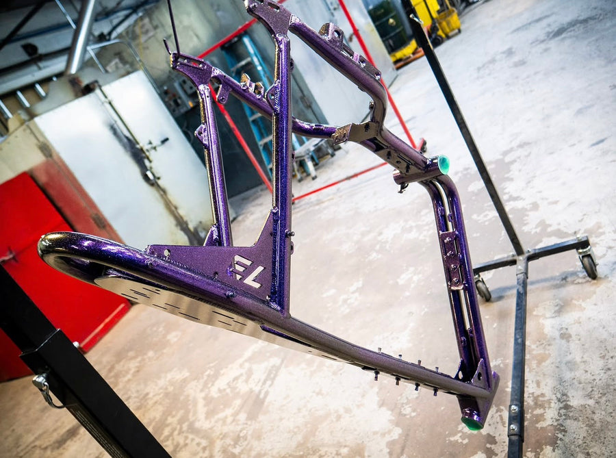 Purple flake frame, rear view