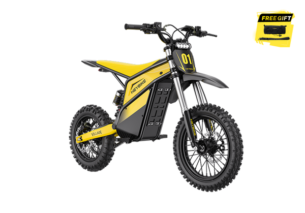 HeyBike Villain electric dirt bike, Yellow — side view