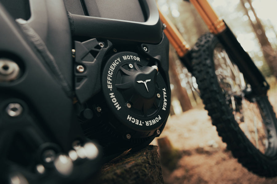 Talaria Komodo — motor casing and fork close-up