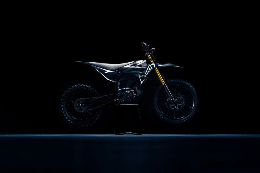 Altis Sigma MX 2026 electric dirt bike, Black, 19"/16" MX wheels — side profile
