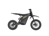 HeyBike Villain electric dirt bike, Midnight Black — front three-quarter view