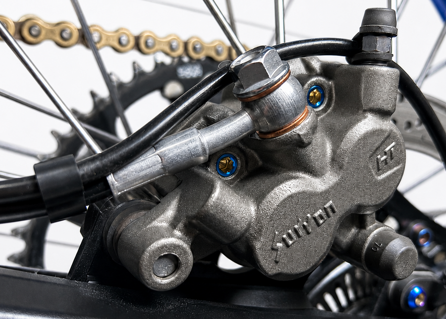Warp 9 Surron Ultra Bee Titanium Brake Pad Pins installed