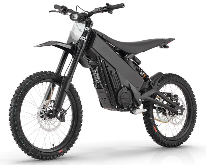 Talaria X3 Pro electric dirt bike, Black — front three-quarter view from the left