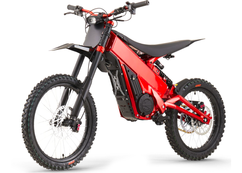 Talaria X3 Pro electric dirt bike, Red — front three-quarter view from the left