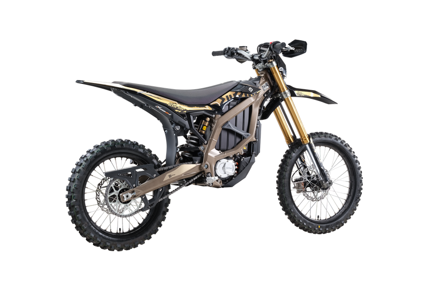 Sur-Ron Ultra Bee HP 2026, Desert Brown — front three-quarter view from above