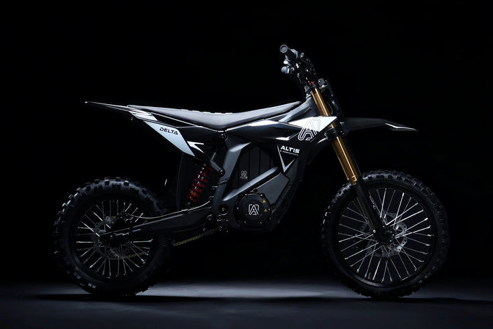 Altis Delta electric pit bike, Black — side profile in a dark studio
