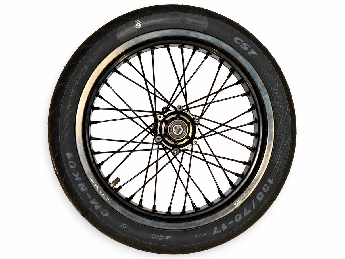 Light Bee 2 black rear supermoto wheel and tire