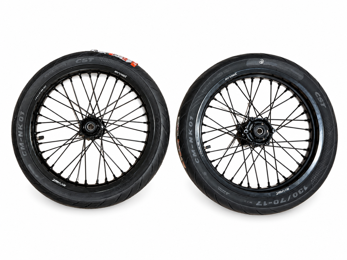 RYVOX black 17-inch supermoto wheel set for Sur-Ron Light Bee 2, both wheels