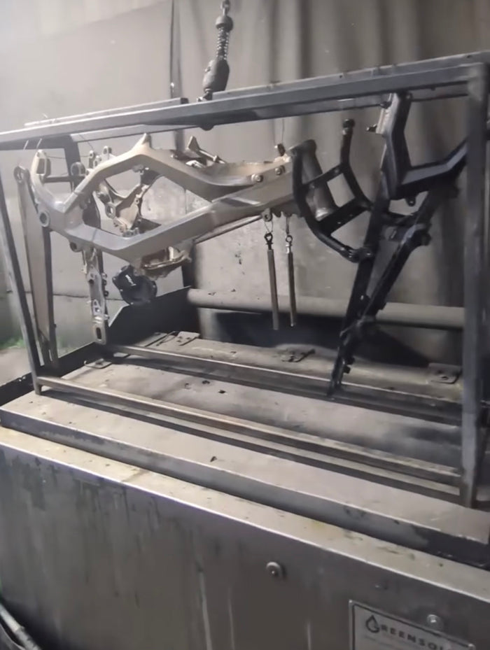 Frames on the rack at the strip tank