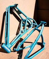 Frame and swingarm in teal sparkle powder coat