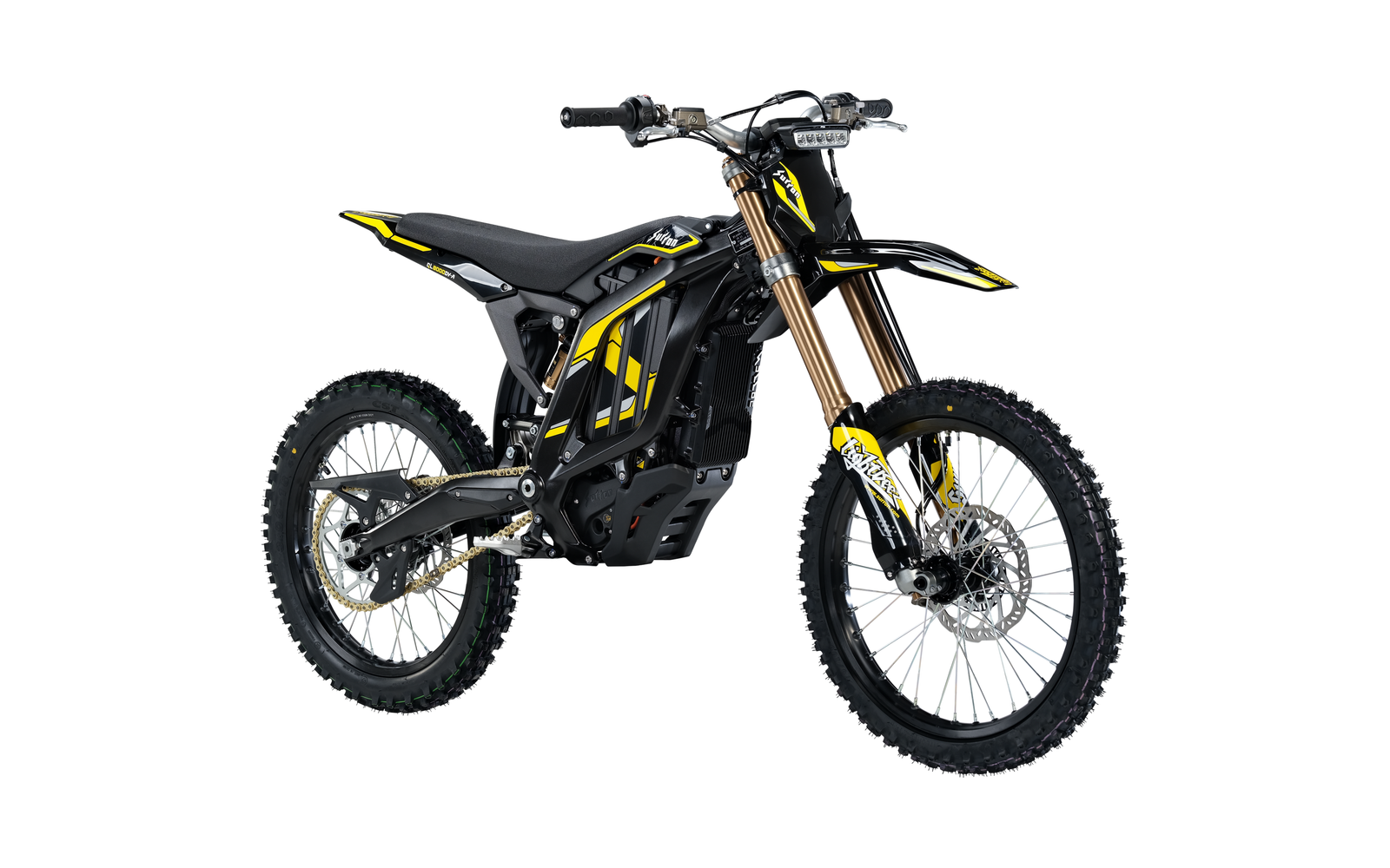 Sur-Ron Light Bee 2 electric dirt bike, Midnight Black, front three-quarter view