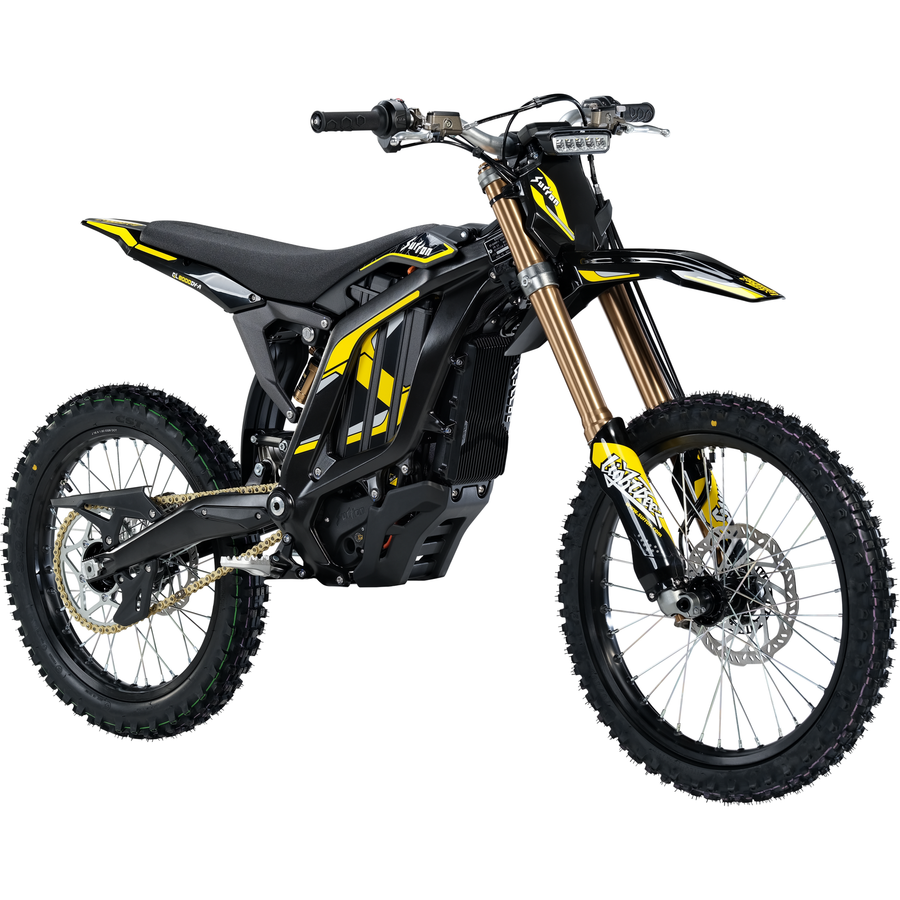 Sur-Ron Light Bee 2 electric dirt bike, Midnight Black, front three-quarter view